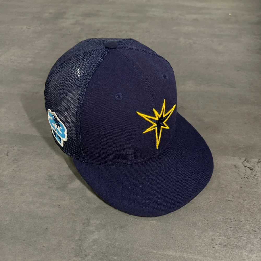 New Era Tampa Bay Rays Hat 7 1/8 Navy Blue Mesh 59FIFTY 2023 Spring Training Cap